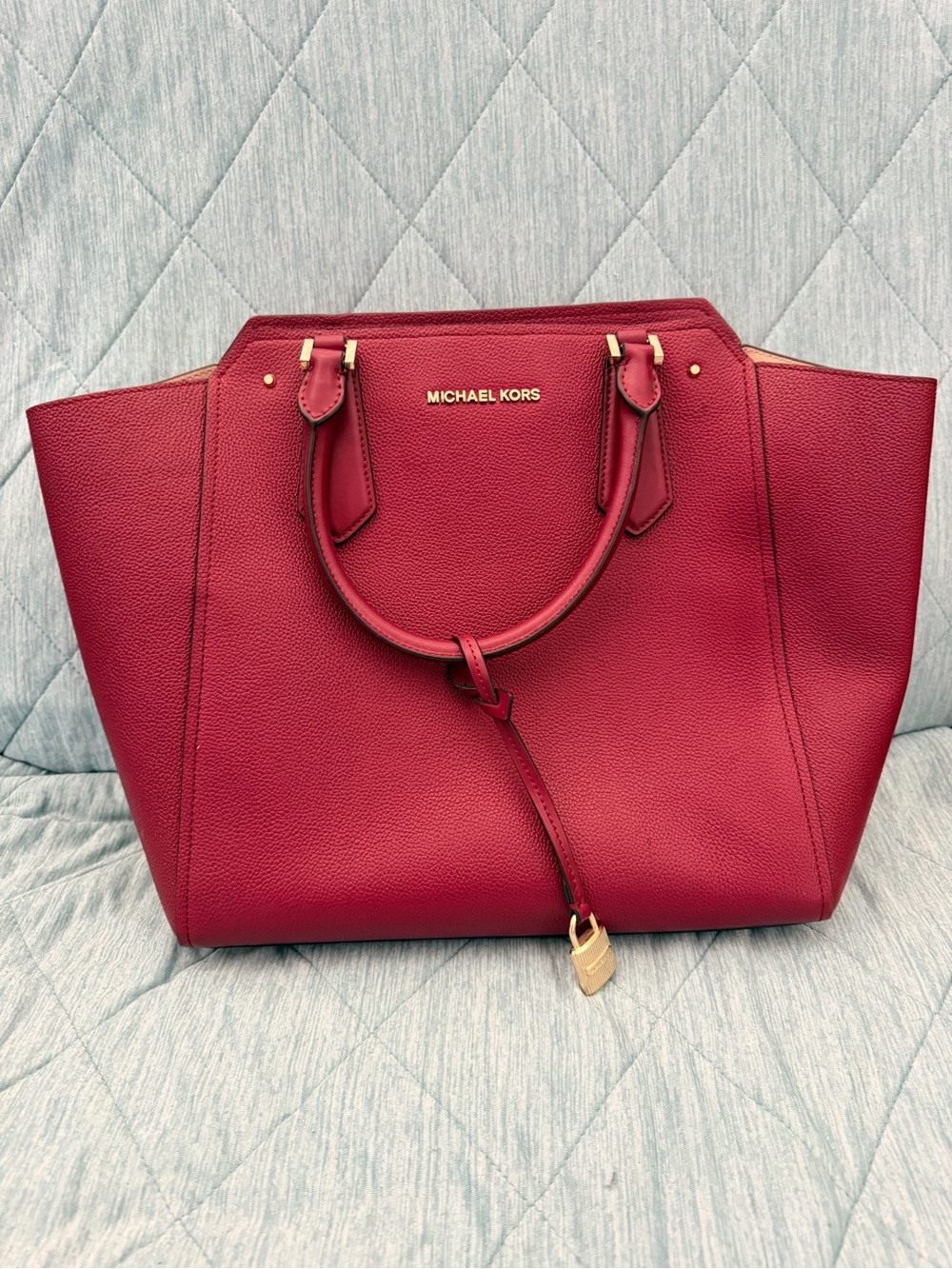 Michael Kors Red/Burgandy Large Tote Satchel Gold Hardware Shoulder Bag